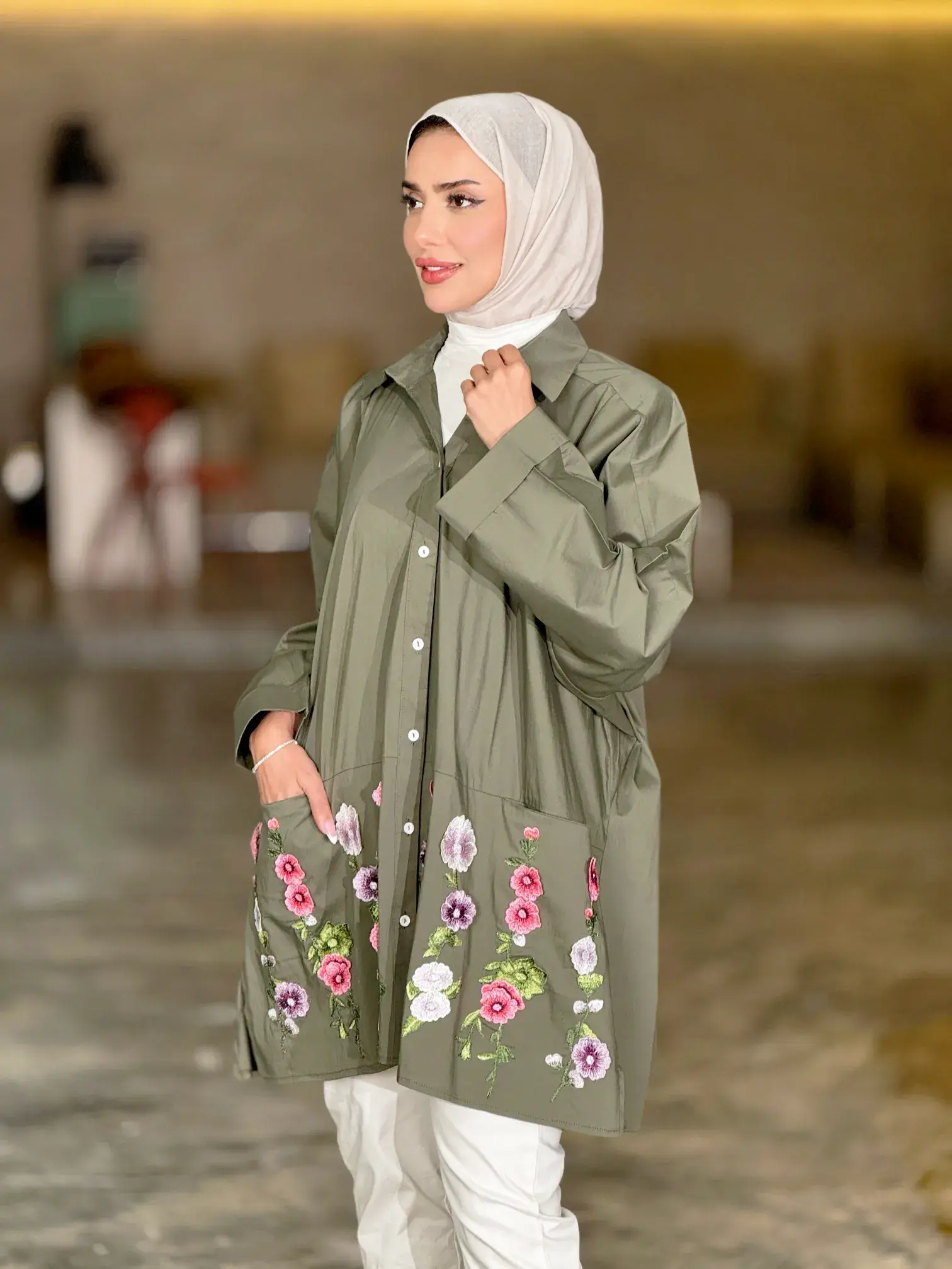 shirt with front pockets - Dark Olive - FS image 1