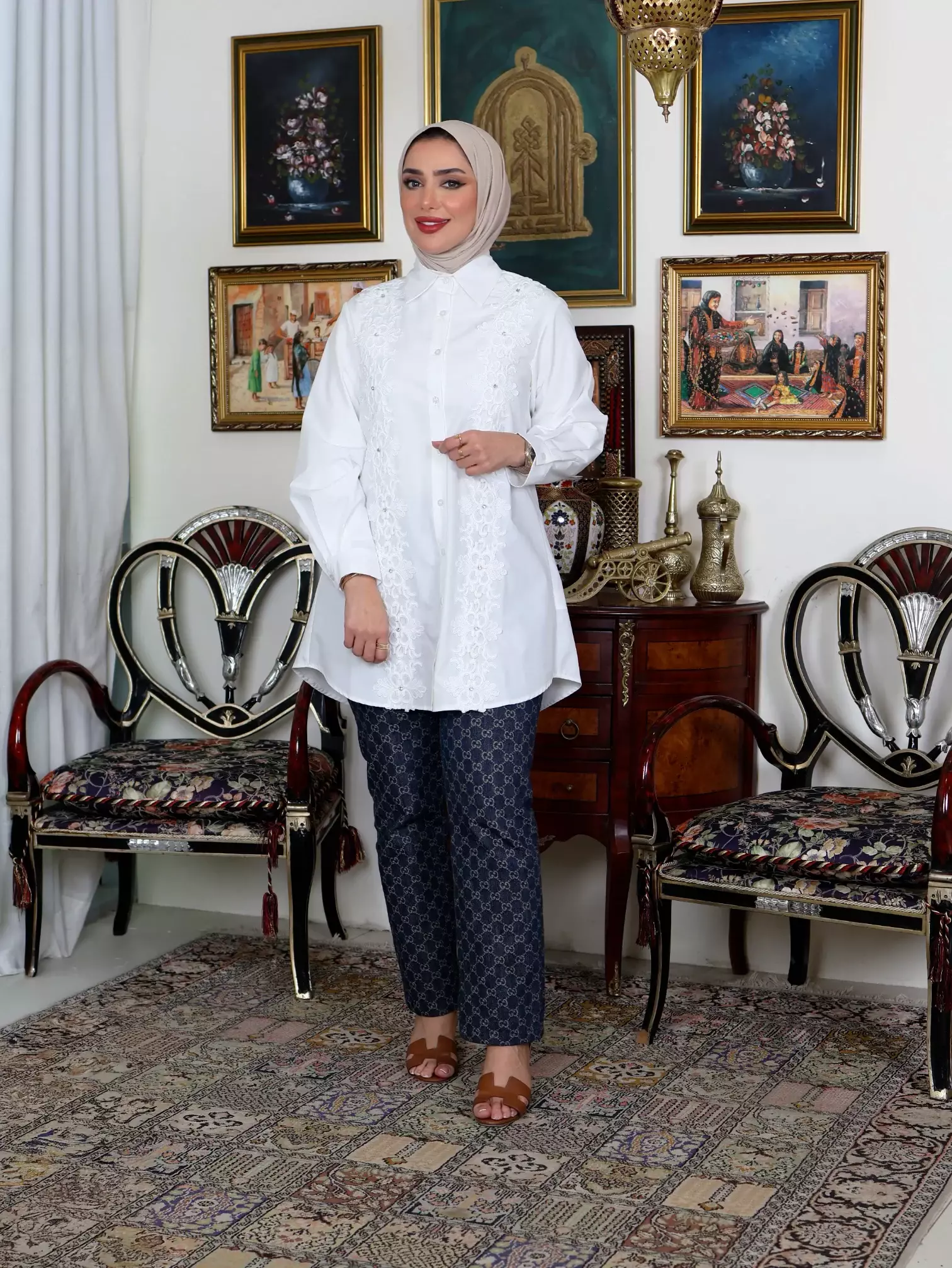 قميص قطني متألقة - اوف وايت - 4 image 0