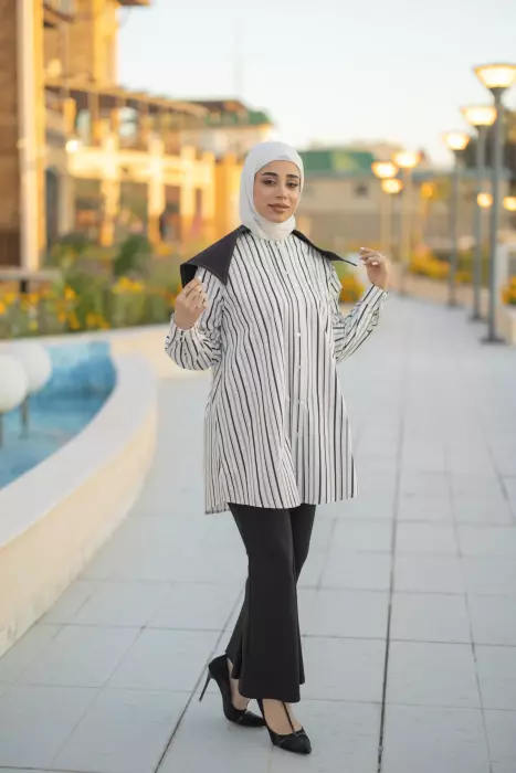 قميص مقلم نسائي قطني image 1
