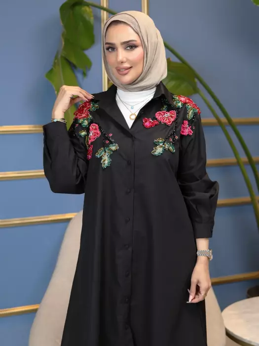 Long Cotton Shirt - Black - 3 image 2