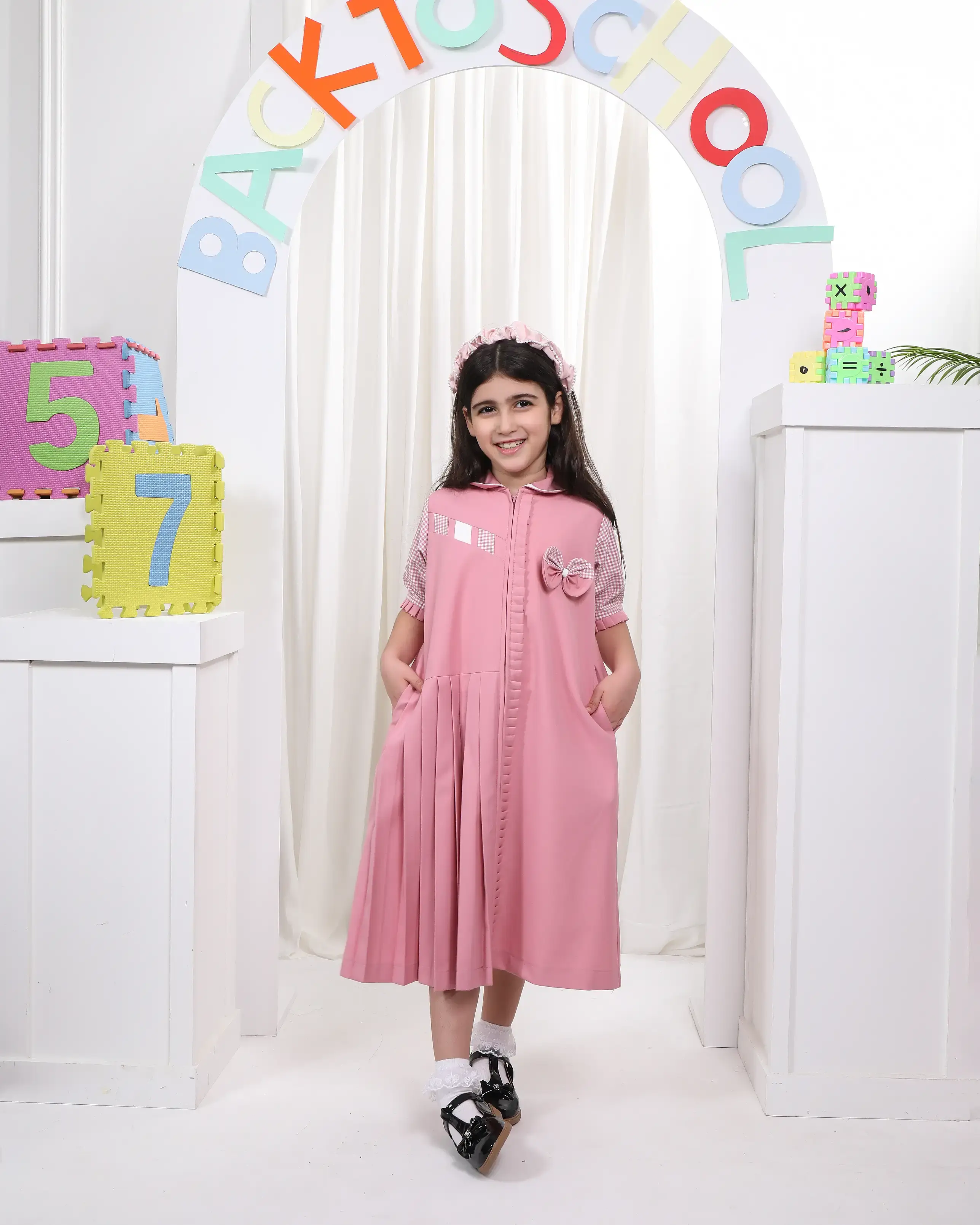 Full school uniform with bow and short sleeves - Pink - 10 image 0