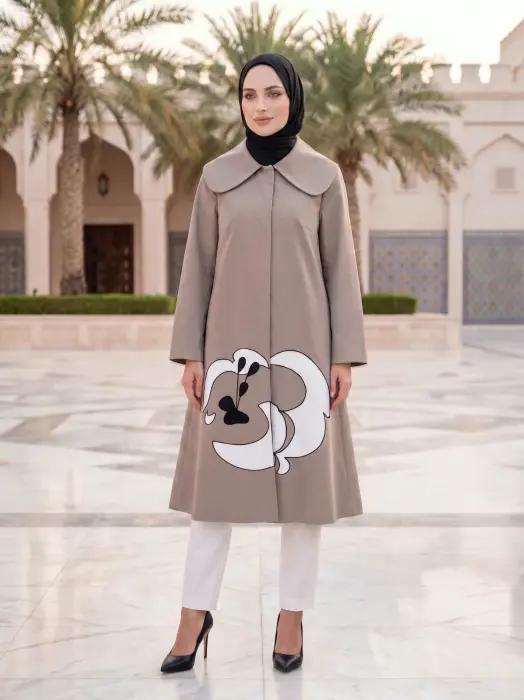 جاكيت طويل بياقة عريضة-بيج كموني-2 image 0
