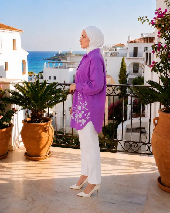 قميص قطني واسع-فوشي-FS image 1