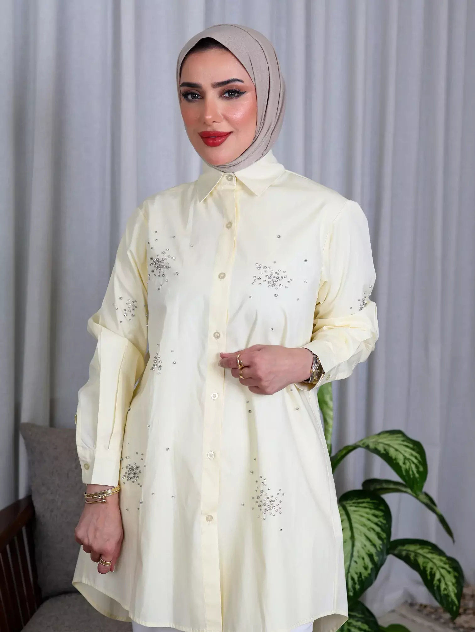 Attractive Cotton Shirt - Yellow - 1 image 2