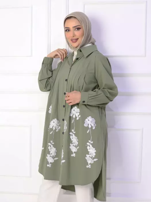 Long Cotton Shirt With Rose image 8