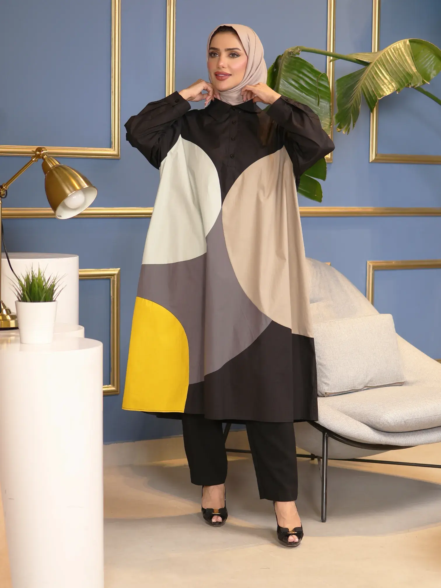 Four-color matching dress - Black - FS image 0