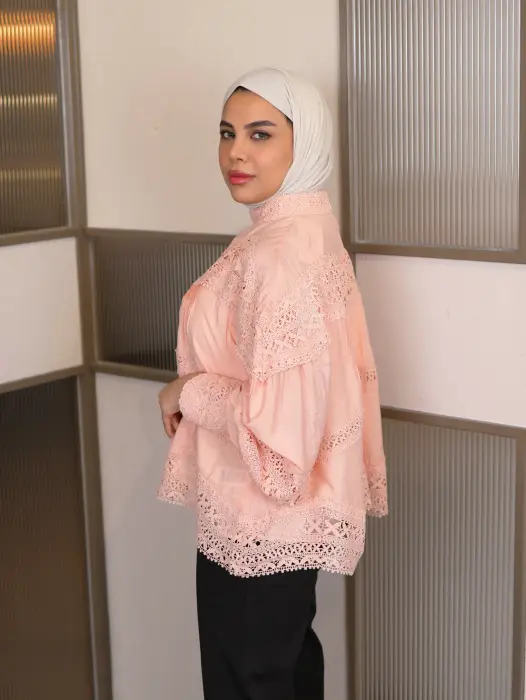 Luxurious lace blouse-pink-fs image 3