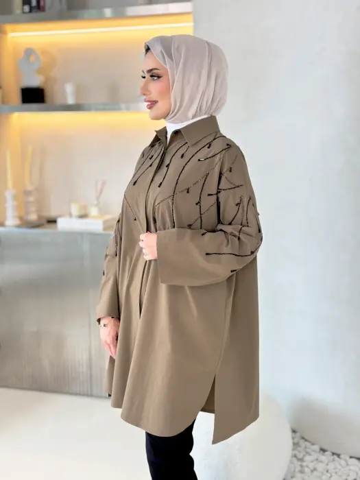 قميص من القطن البوبلين-بيج كموني-FS image 1