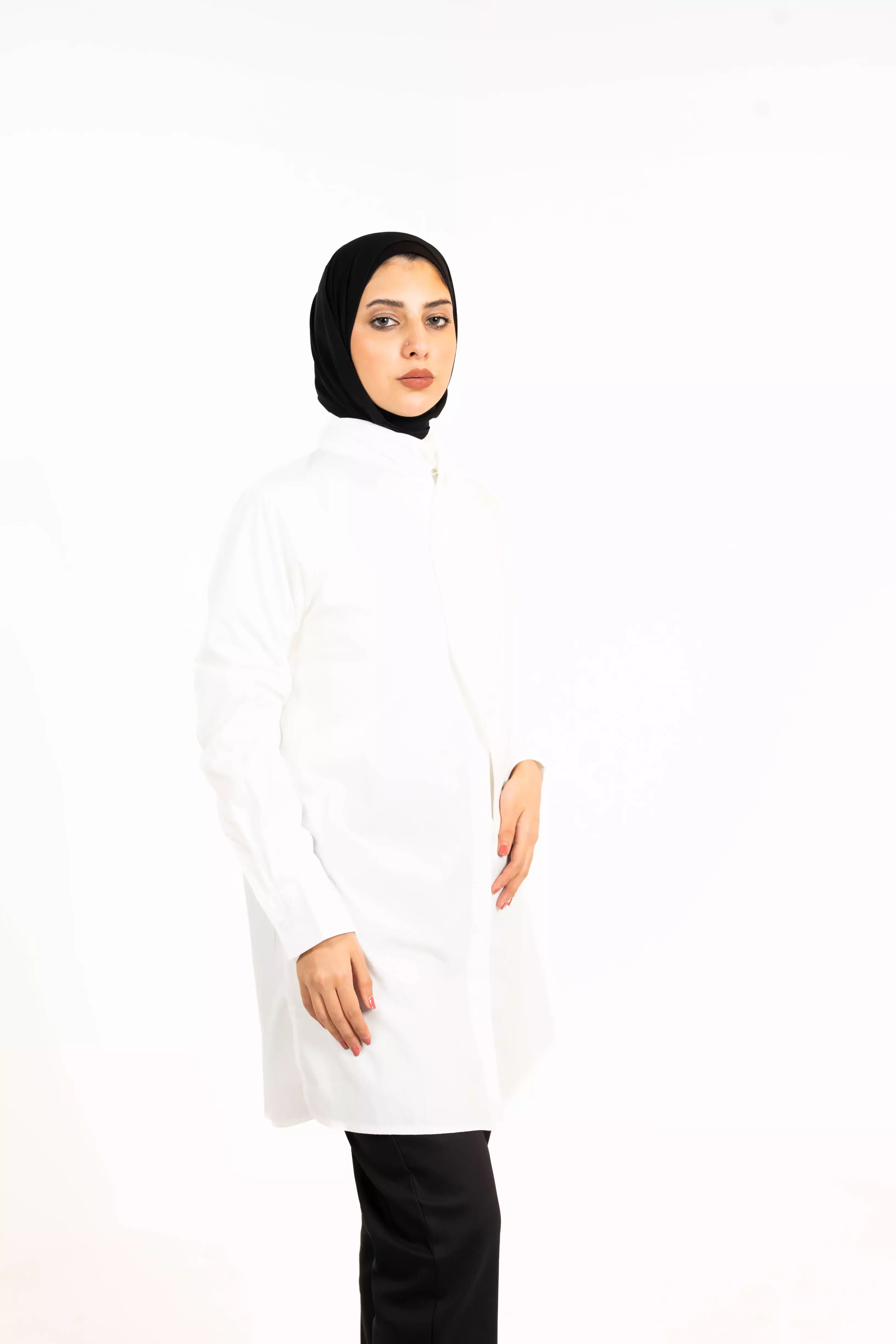 قميص من القطن مع وشاح - ابيض - 2 image 1