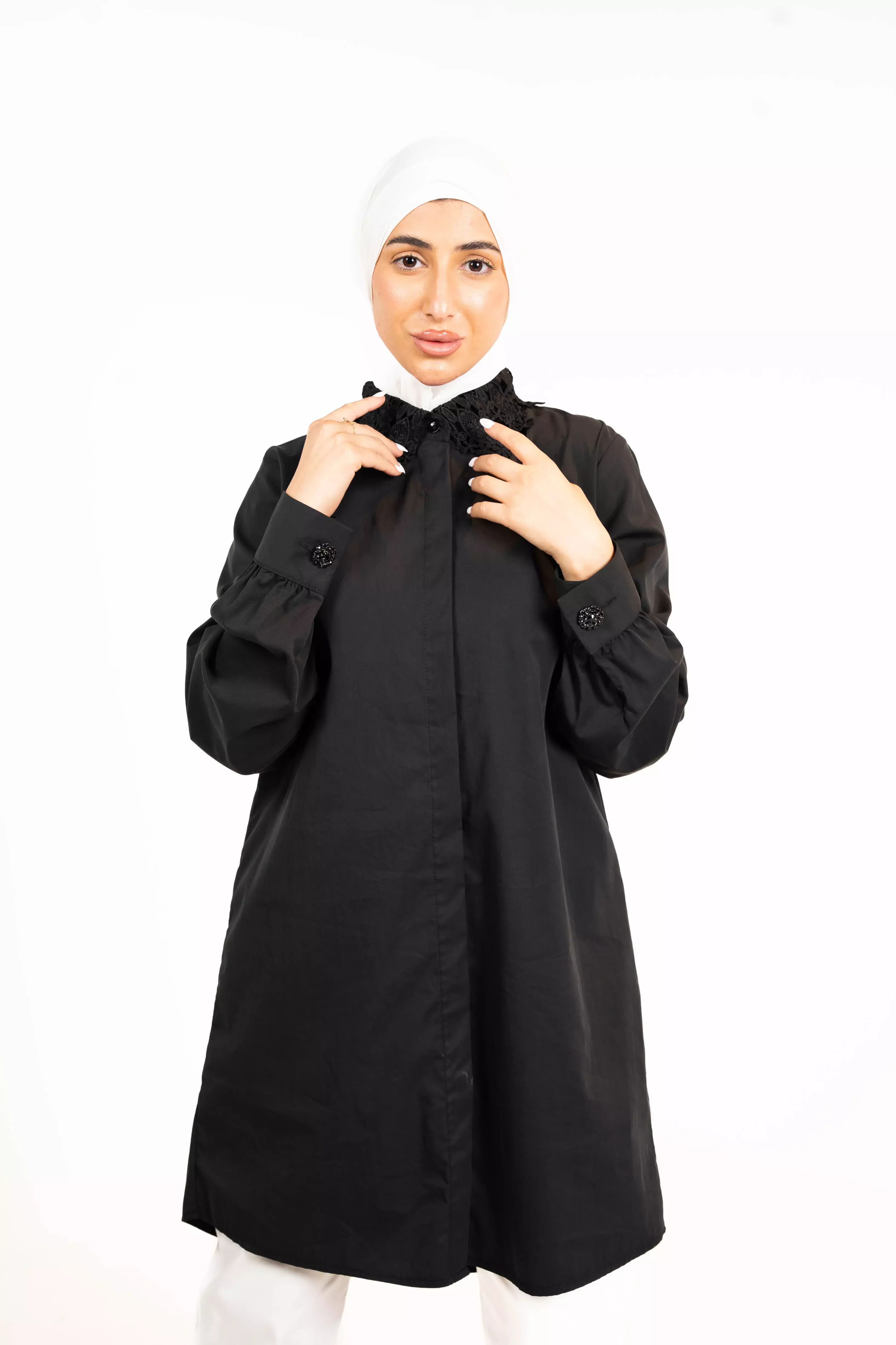 Cotton Shirt With Lace - Black - 2 image 1