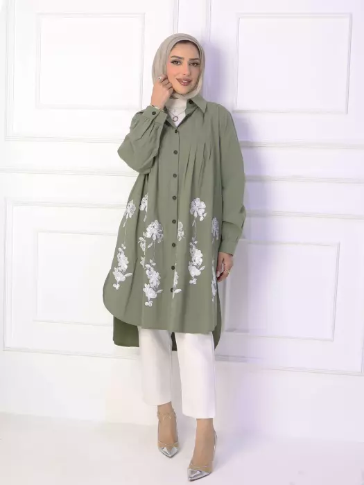 Long Cotton Shirt With Rose image 6
