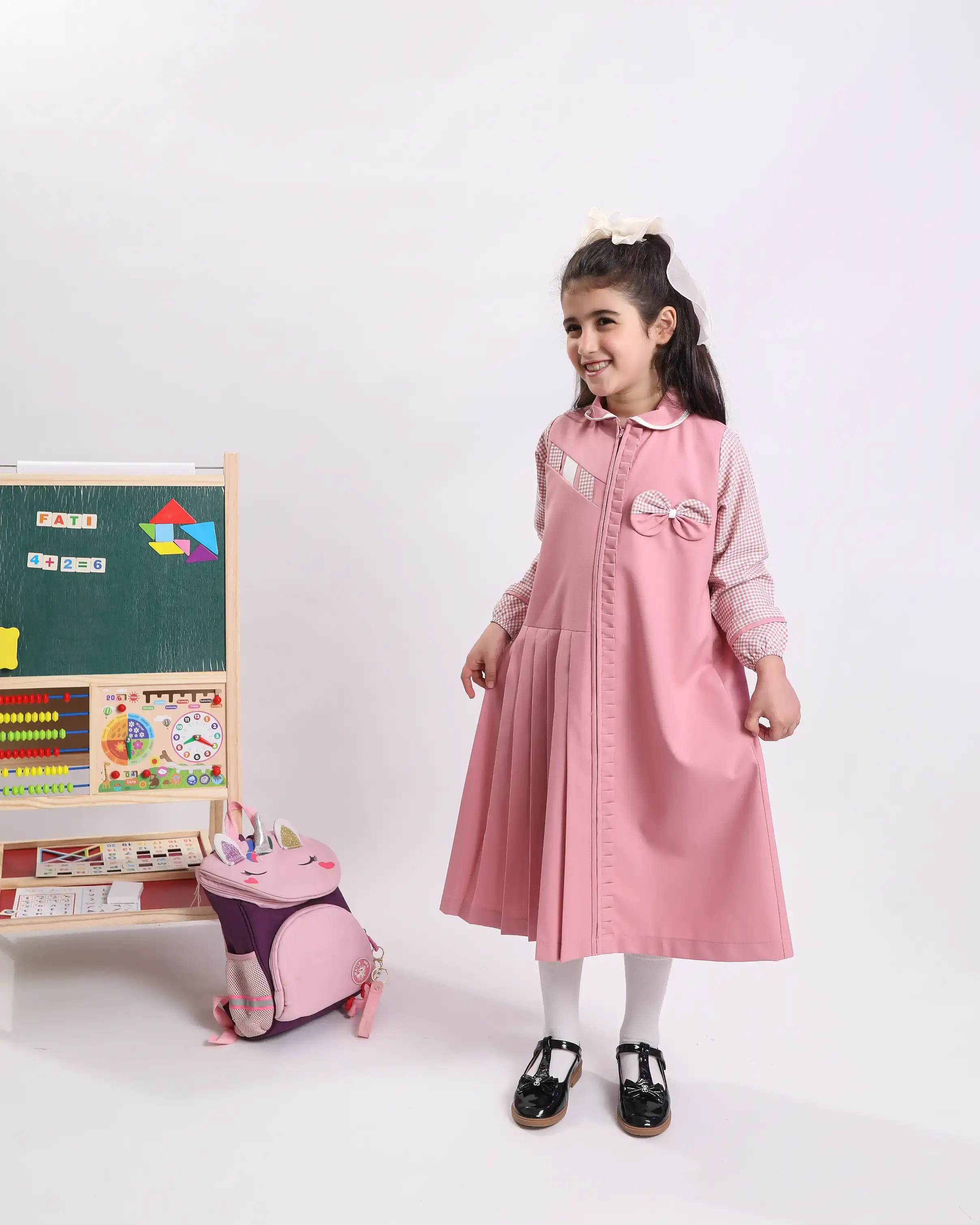 Full school uniform with bow and elastic sleeve - Pink - 12 image 1