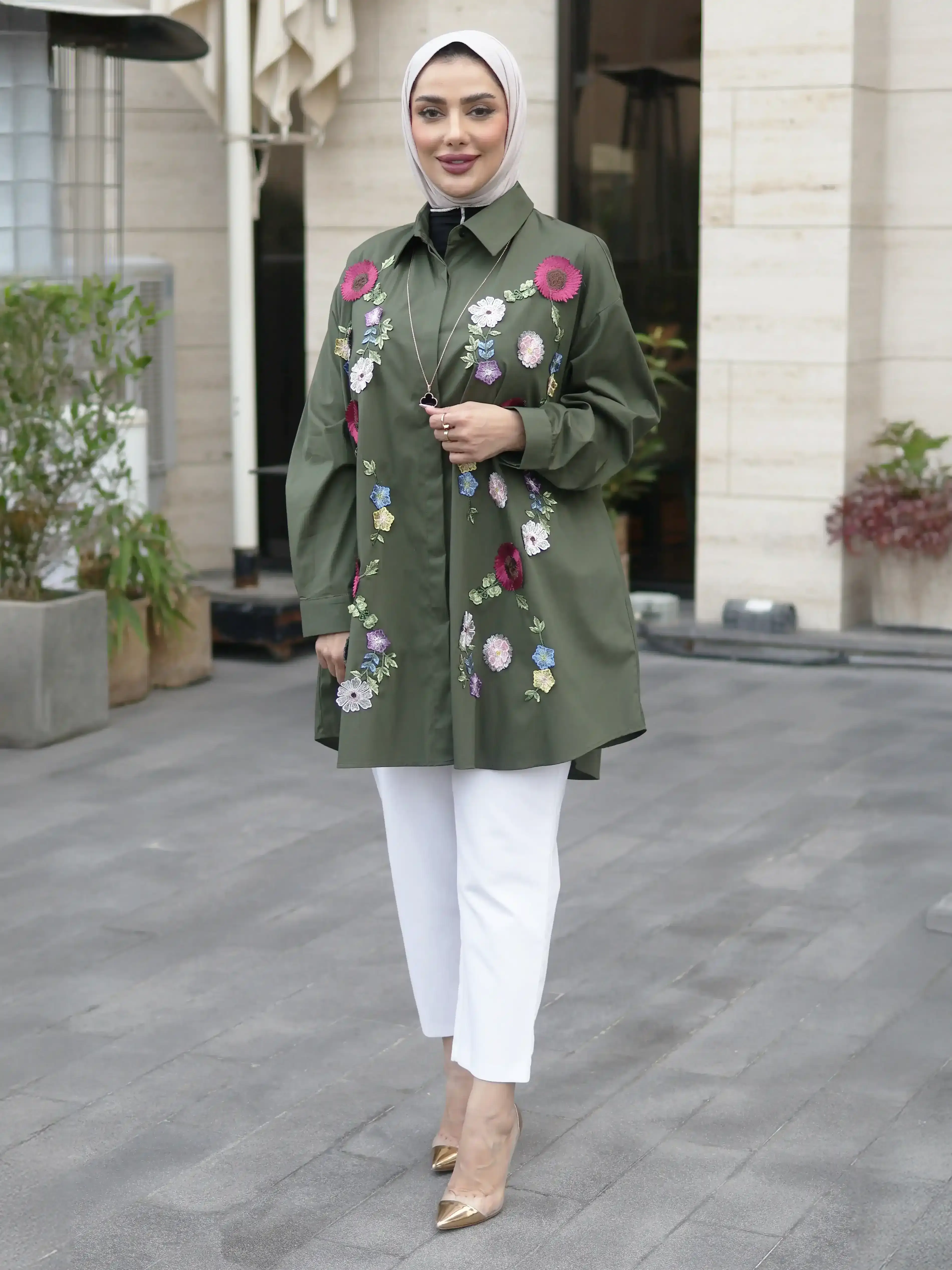 Elegant Cotton Shirt - Light Olive - FS image 1