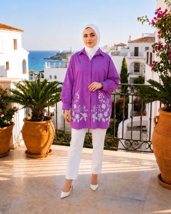 قميص قطني واسع-فوشي-FS image 0