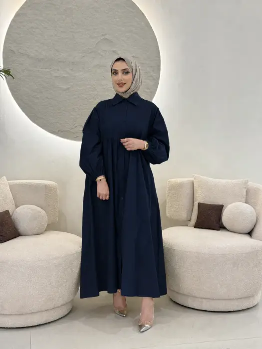 فستان قطني واسع للمحجبات-كحلي-FS image 1