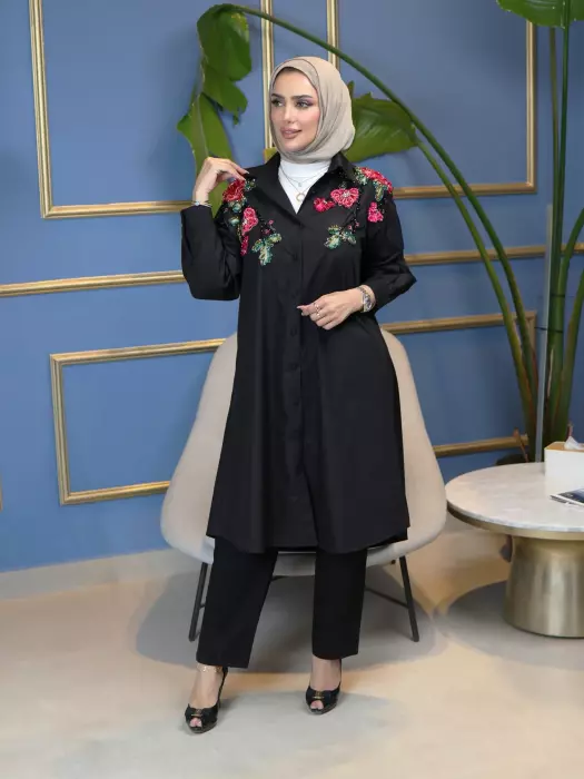 Long Cotton Shirt - Black - 3 image 1