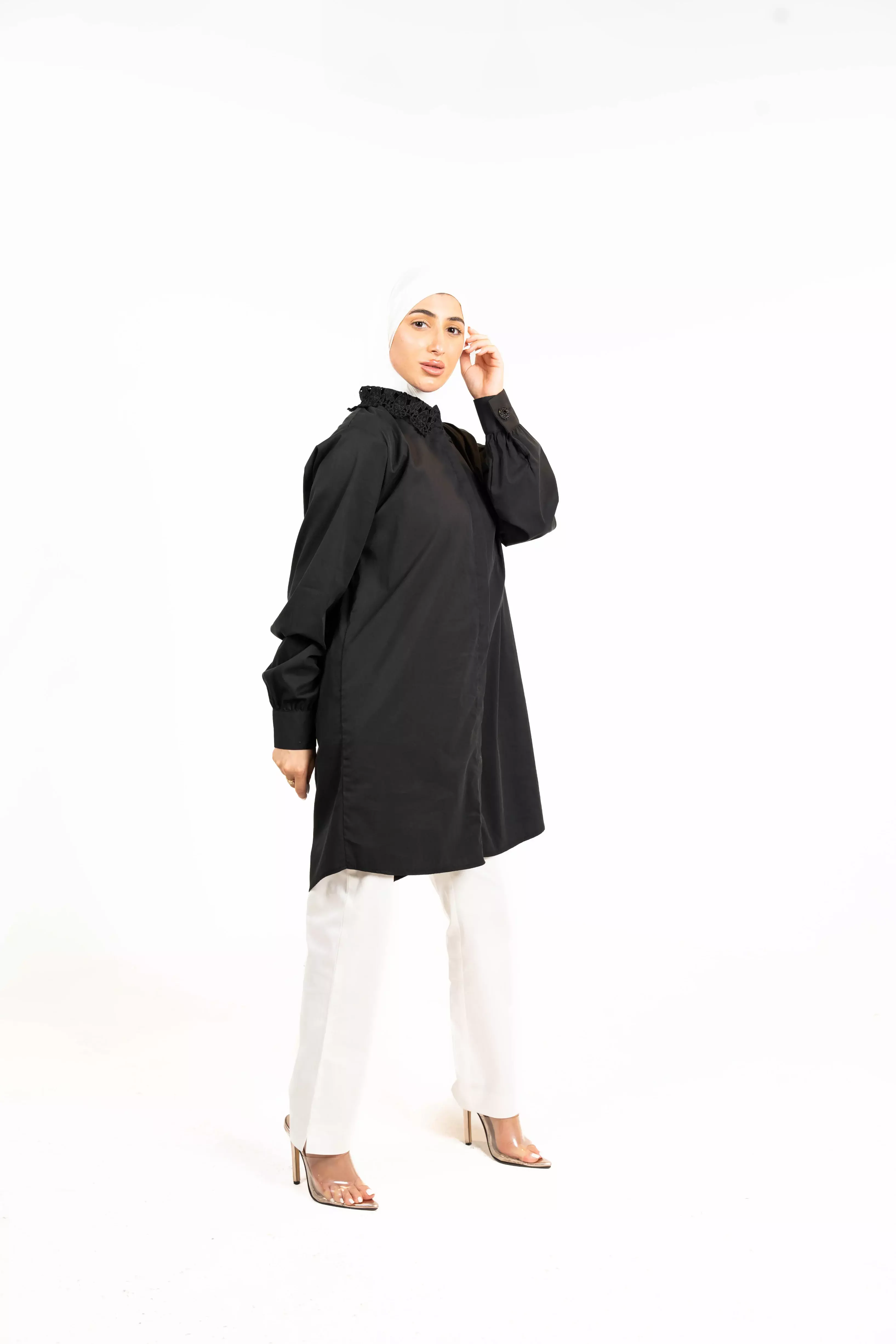 Cotton Shirt With Lace - Black - 2 image 2