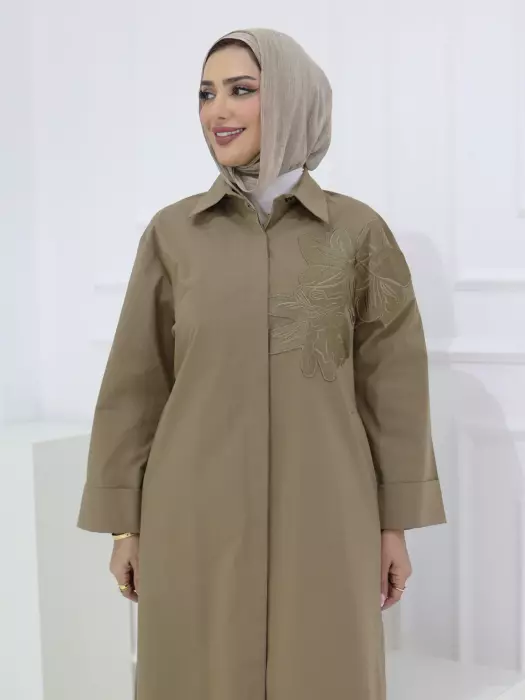 قميص طويل مع تطريز - بيج كموني - 2 image 2