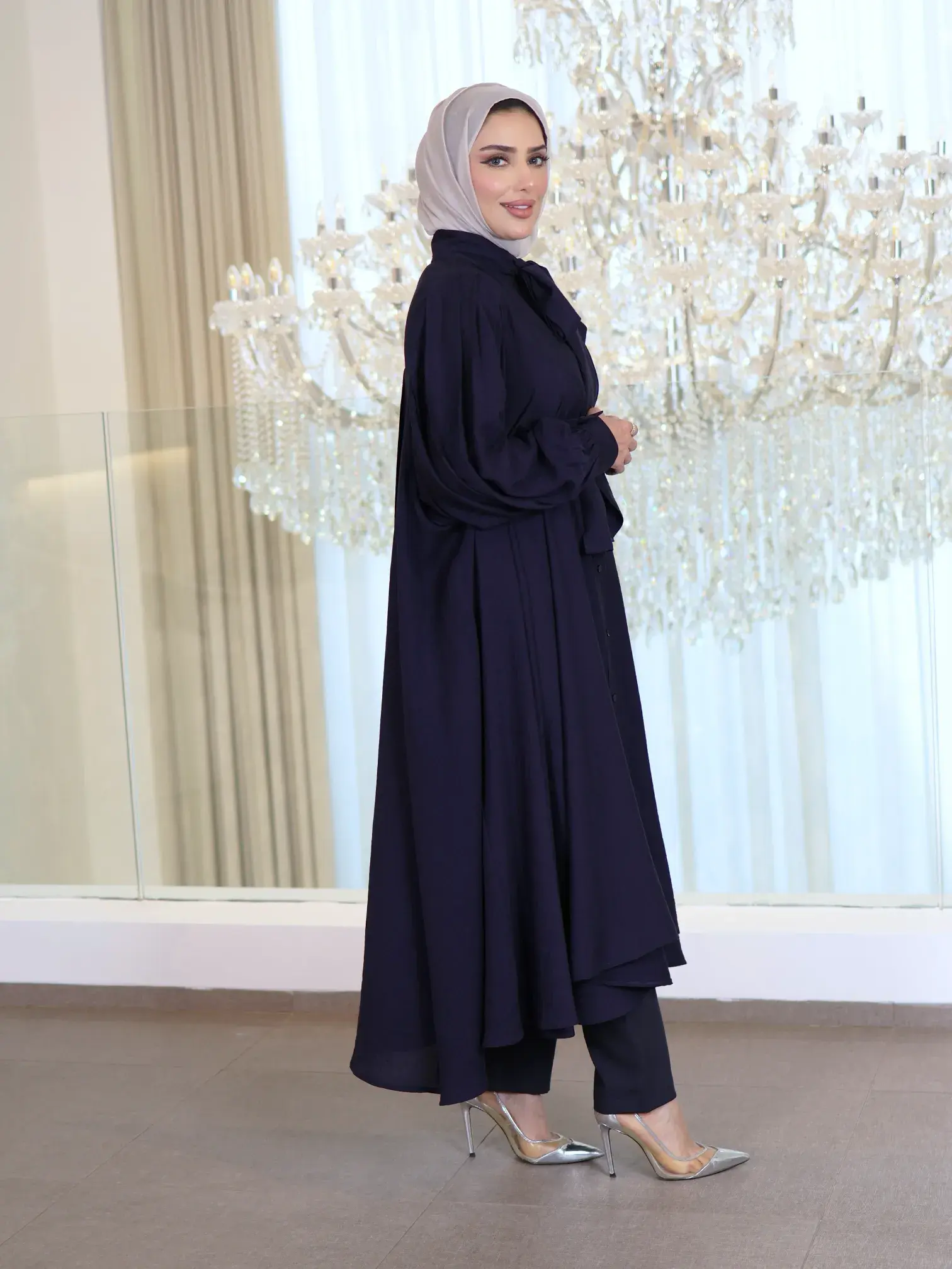 Short dress with scarf - Navy - FS image 1