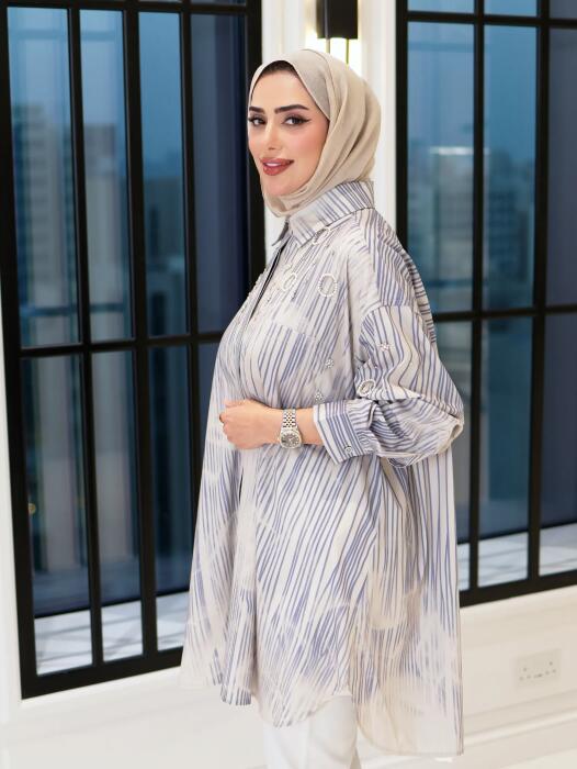 Cool cotton shirt-Blue striped-1 image 2