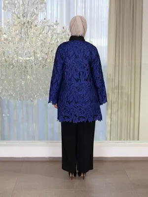 Jacket made of guipure lace-Navy-4 image 2