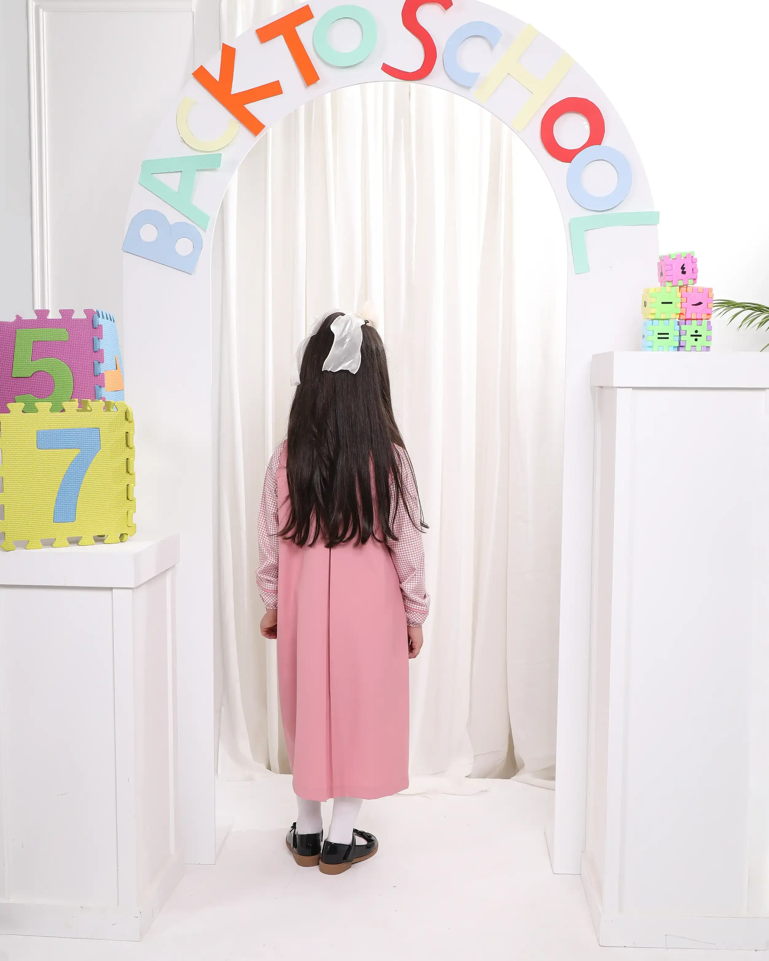 Full school uniform with bow and elastic sleeve - Pink - 12 image 3