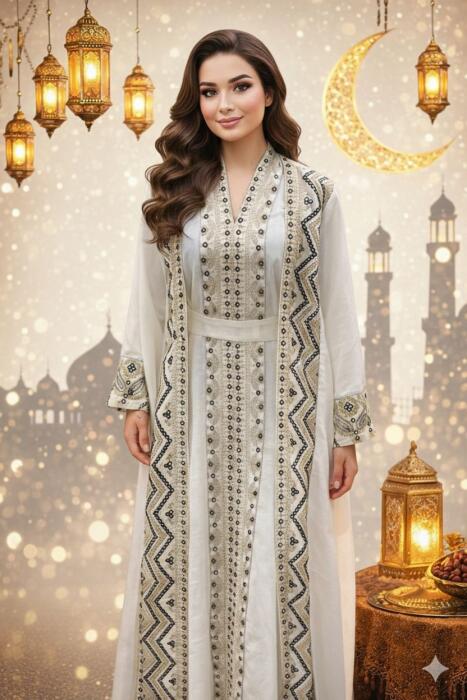 green emerald velvet dress Beige Kuwaiti Cotton Dress with Japanese-Style Embroidery – Asal Kashkha