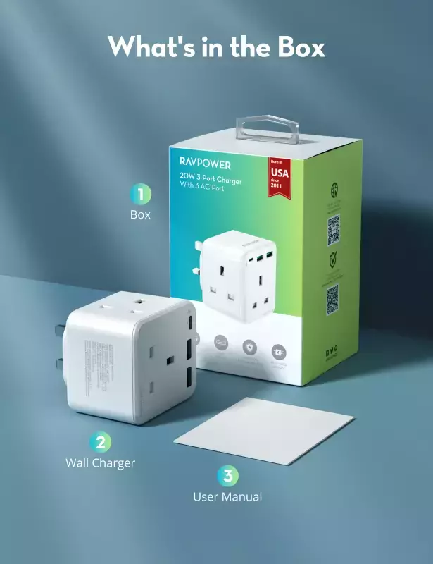 بلاك 6 منفذ 2 USB + تايب سي +3بلاكات 20W بلاك 6 منفذ 2 USB + تايب سي +3بلاكات بلاك 6 منفذ 2 USB + تايب سي +3بلاكات Ravpower image 1