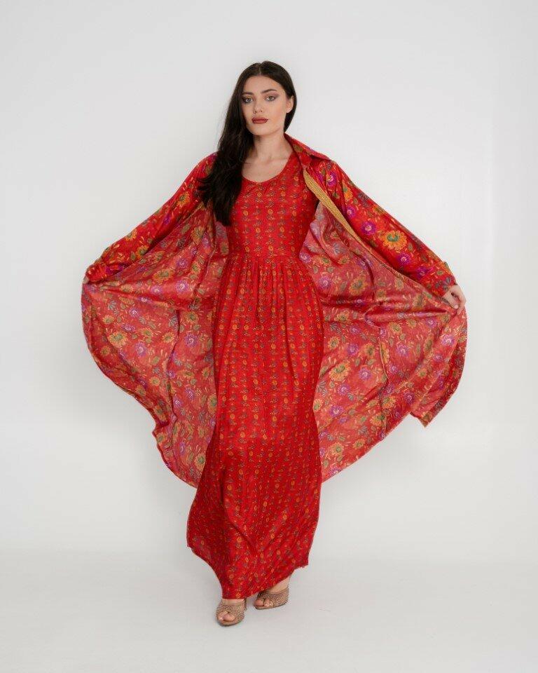 Cotton Sateen Dress Set - Red image 4