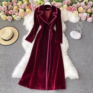Buy Velvet Trench Blazer Dress-Wine Red-2X Online in Kuwait | Al Rayan