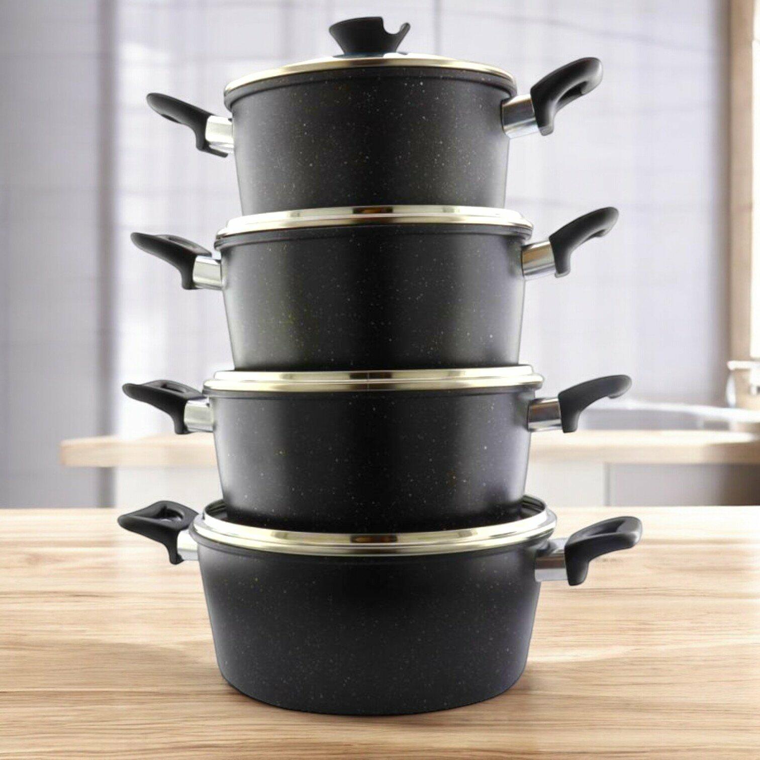 طقم قدور طبخ جرانيت لا يلتصق8 قطع ، مقاس (24-26-28-30 سم ) image 0