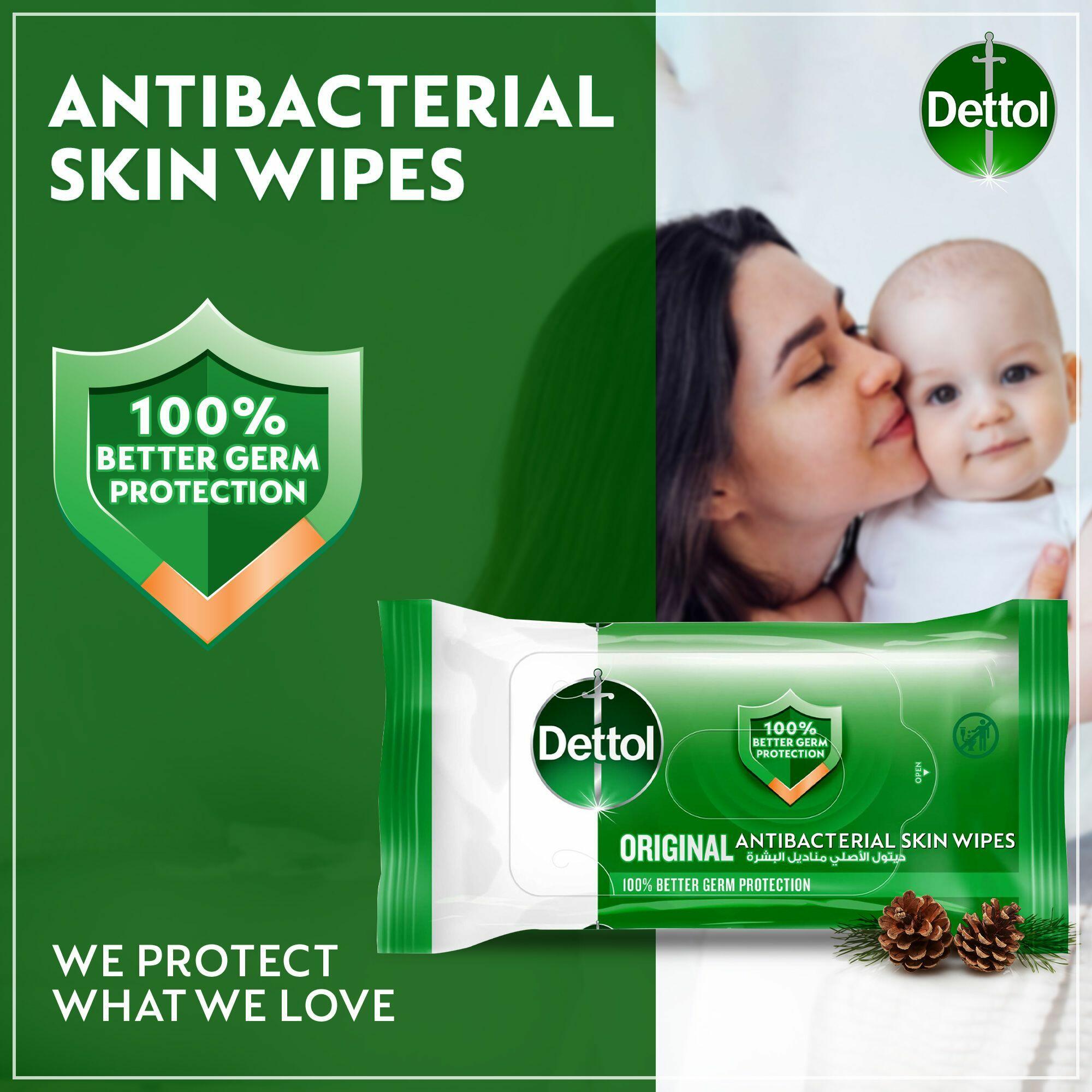 Dettol Original Antibacterial Skin Wipes for Use on Hands, Face, Neck, 10 Count image 1