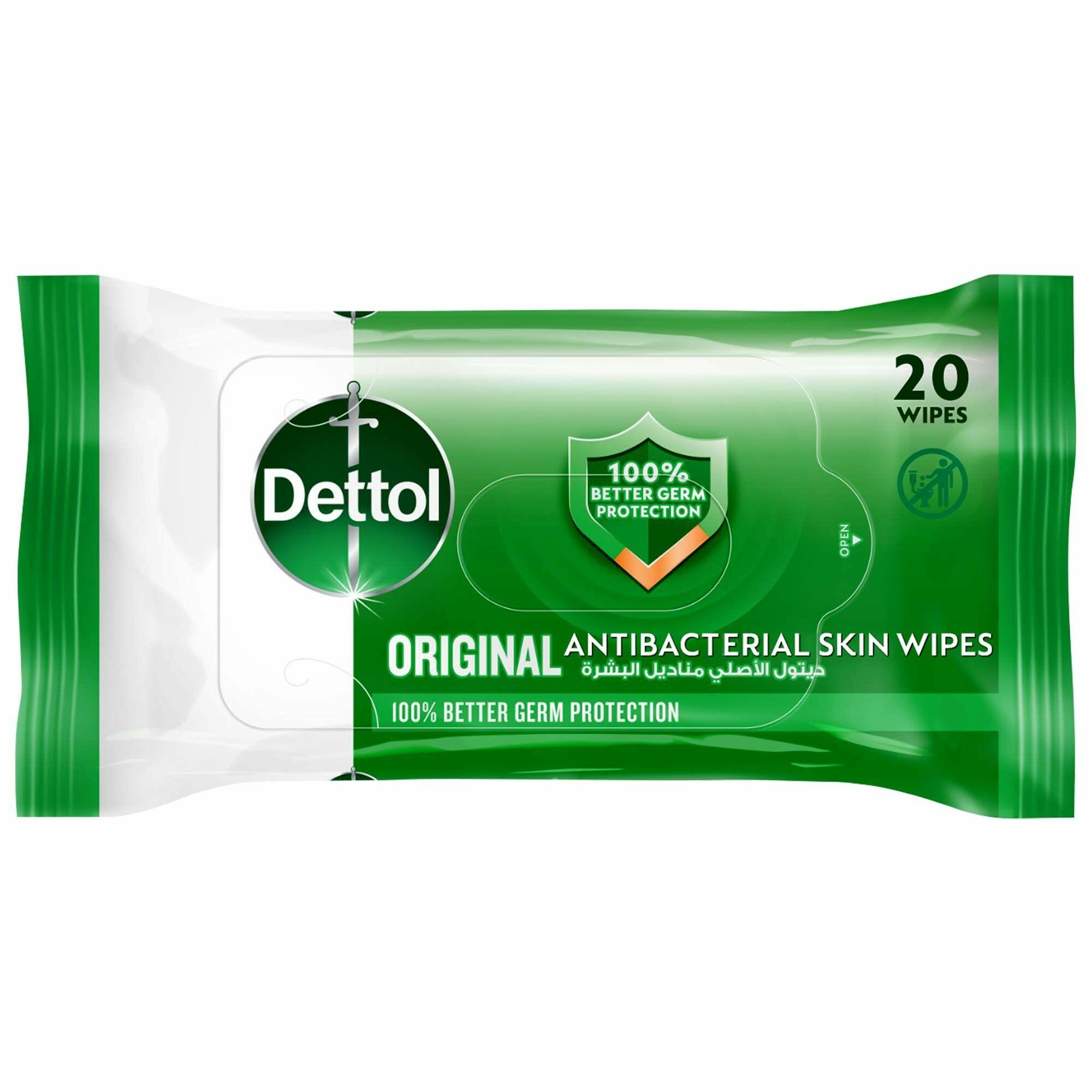 Dettol Original Antibacterial Skin Wipes for Use on Hands, Face, Neck, 20 Count image 0