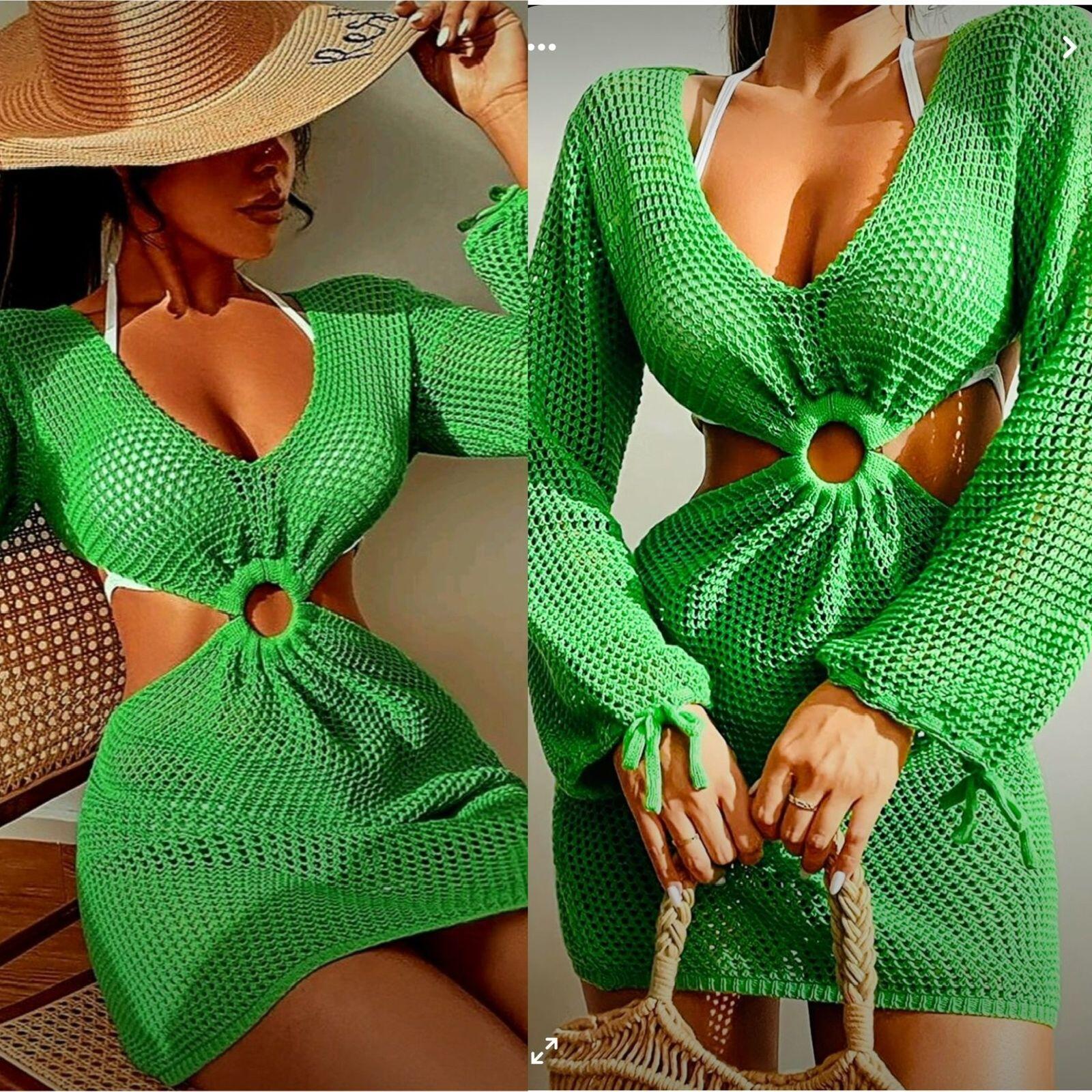 Green Crochet Bodycon Dress image 0