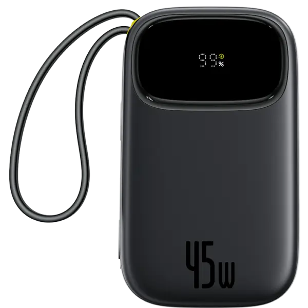 OS-Baseus EnerFill FC31 Digital Display Power Bank  with 2 Built-in USB-C Cables 10000mAh 45W Cosmic Black image 1
