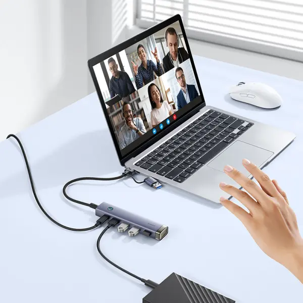 موزع منافذ بيسوس Baseus UltraJoy AIR بـ 4 منافذ USB 3.0 مداخل USB-A و Type-C - لون رمادي (ضمان سنتين) image 3
