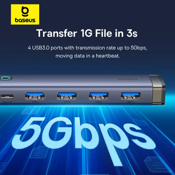 موزع منافذ بيسوس Baseus UltraJoy AIR بـ 4 منافذ USB 3.0 مداخل USB-A و Type-C - لون رمادي (ضمان سنتين) image 1