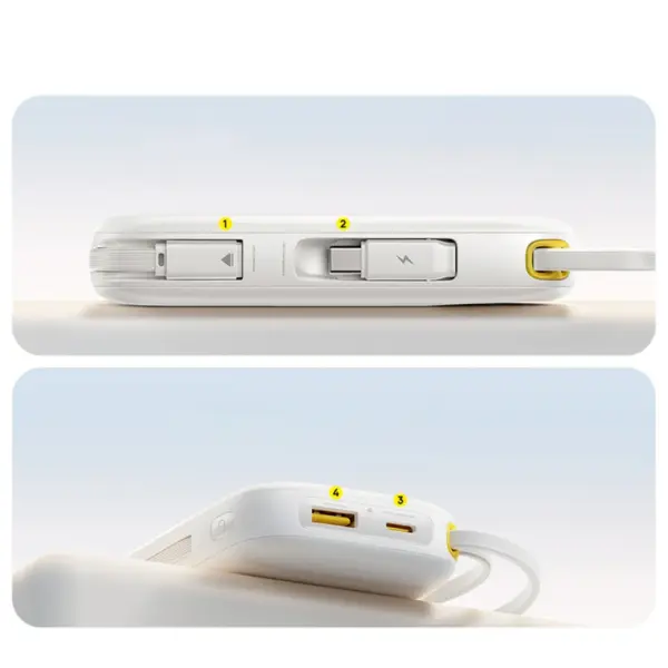 OS-Baseus EnerFill FC31 Digital Display Power Bank  with 2 Built-in USB-C Cables 20000mAh 45W Moon White image 3