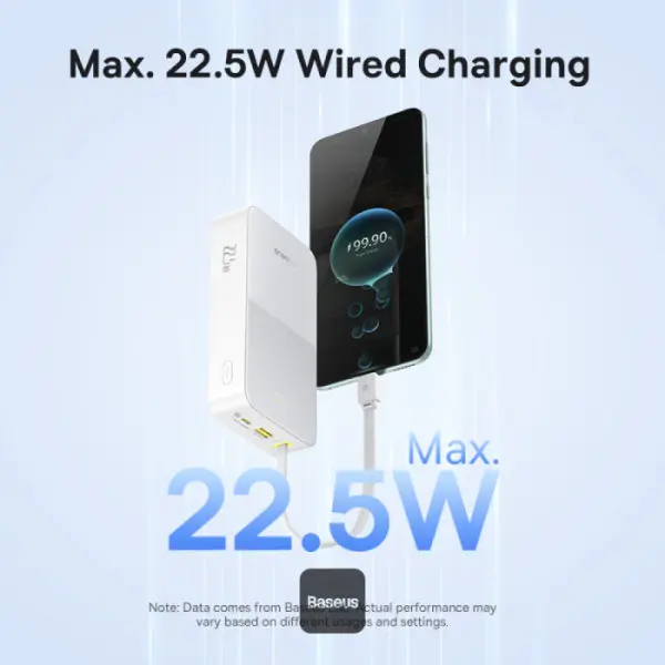 OS-Baseus EnerFill FC51 Bipow2 Pro Digital Display Power Bank  with Built-in Cable 20000mAh 22.5W Moon White image 2