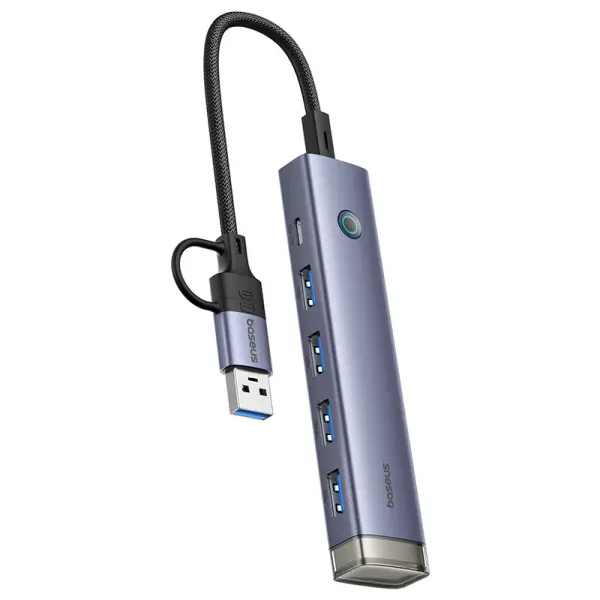 موزع منافذ بيسوس Baseus UltraJoy AIR بـ 4 منافذ USB 3.0 مداخل USB-A و Type-C - لون رمادي (ضمان سنتين) image 0