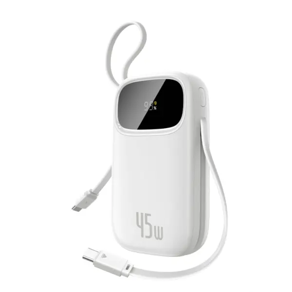 OS-Baseus EnerFill FC31 Digital Display Power Bank  with 2 Built-in USB-C Cables 20000mAh 45W Moon White image 0