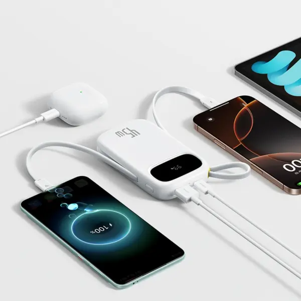 OS-Baseus EnerFill FC31 Digital Display Power Bank  with 2 Built-in USB-C Cables 20000mAh 45W Moon White image 1