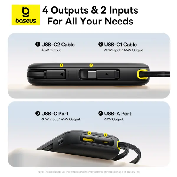 OS-Baseus EnerFill FC31 Digital Display Power Bank  with 2 Built-in USB-C Cables 10000mAh 45W Cosmic Black image 3