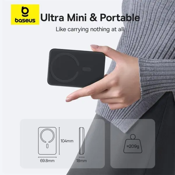 باور بانك مغناطيسي بيسوس EnerFill FM11 Ultra-Mini سعة 10000 مللي أمبير بقوة 22.5 واط - لون أسود  (مع كابل تايب سي) image 1