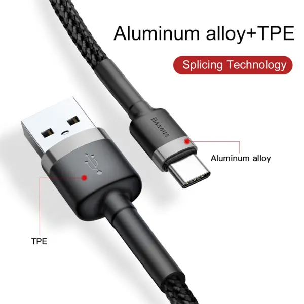 Baseus cafule Cable USB For Type-C 3A 1m Gray+Black image 0