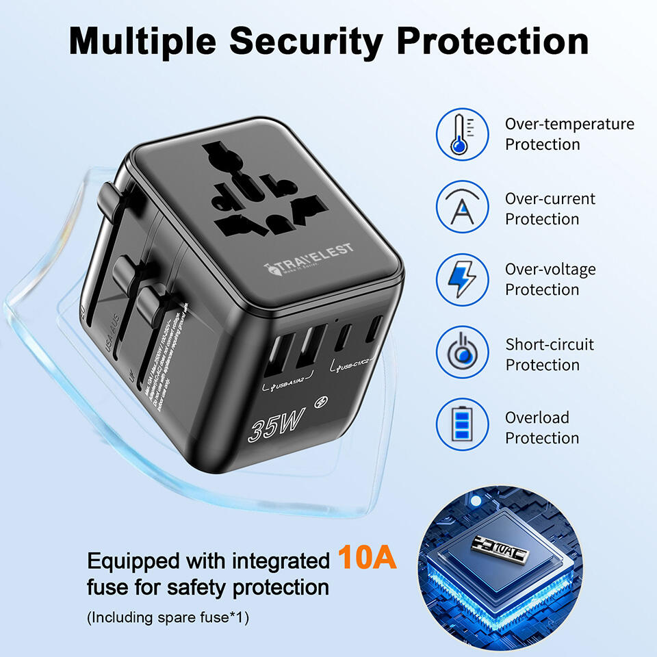 Travelest Universal Travel Adapter GaN 35W with 3 USB-C & 2 USB-A, AC 2500W, Works with 200+ Countries image 4