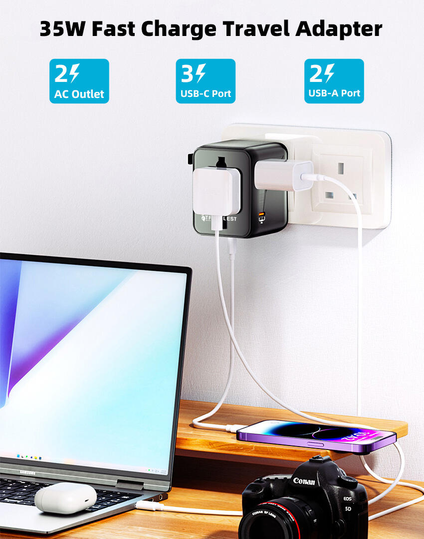 Travelest Universal Travel Adapter GaN 35W with 3 USB-C & 2 USB-A, AC 2500W, Works with 200+ Countries image 8