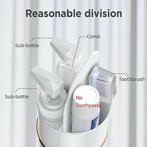 Portable Travel Toothbrush Holder with Rinse Cup, Shampoo/Lotion Pump and Mirror - Black image 2