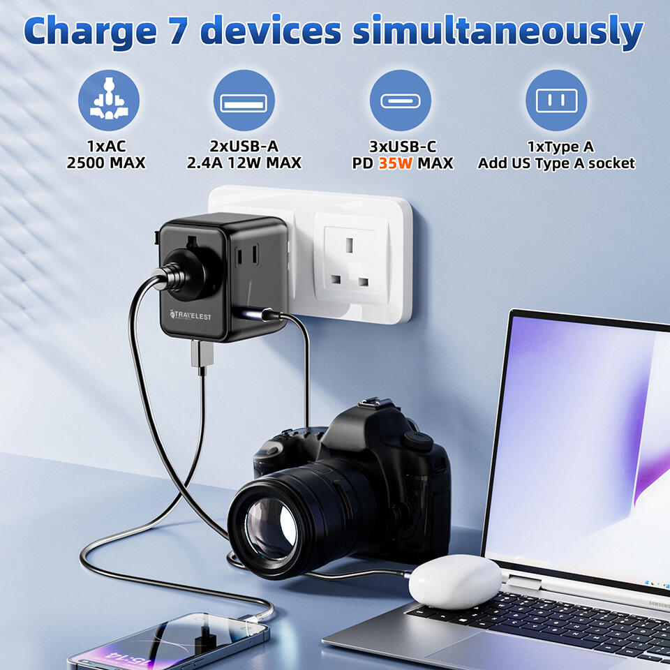 Travelest Universal Travel Adapter GaN 35W with 3 USB-C & 2 USB-A, AC 2500W, Works with 200+ Countries image 1
