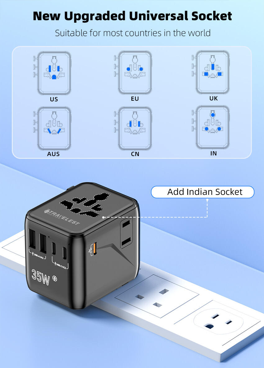 Travelest Universal Travel Adapter GaN 35W with 3 USB-C & 2 USB-A, AC 2500W, Works with 200+ Countries image 9